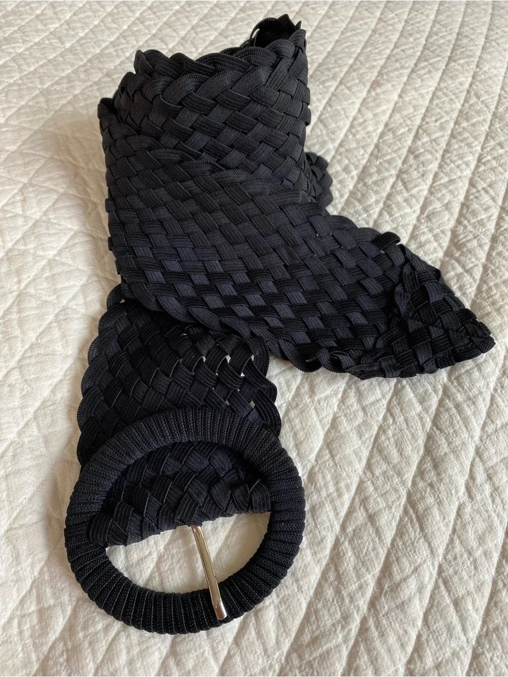 Black Woven Braided Elastic Wide Belt Stretchy Festival Boho Y2K Retro L/XL